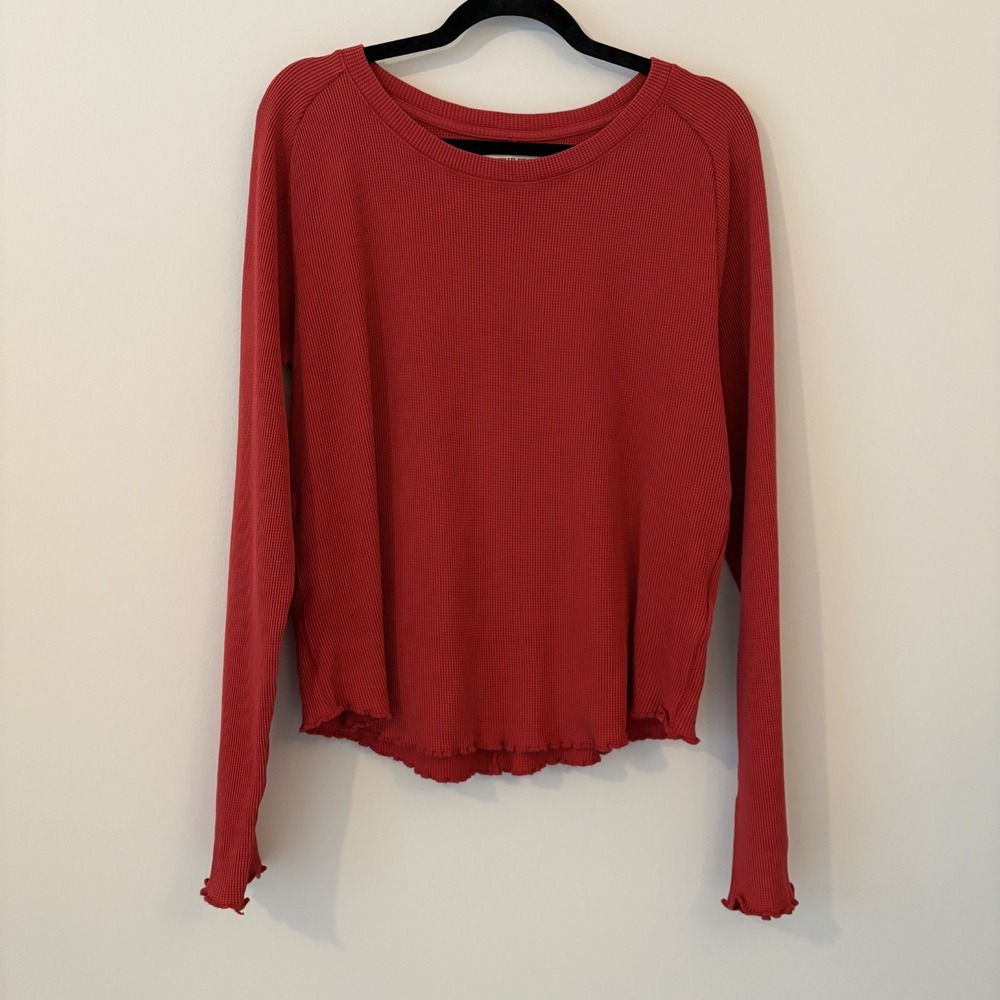 We The Free Easy Does It Tee Raspberry Size XL Waffle Knit Thermal Lettuce Hem